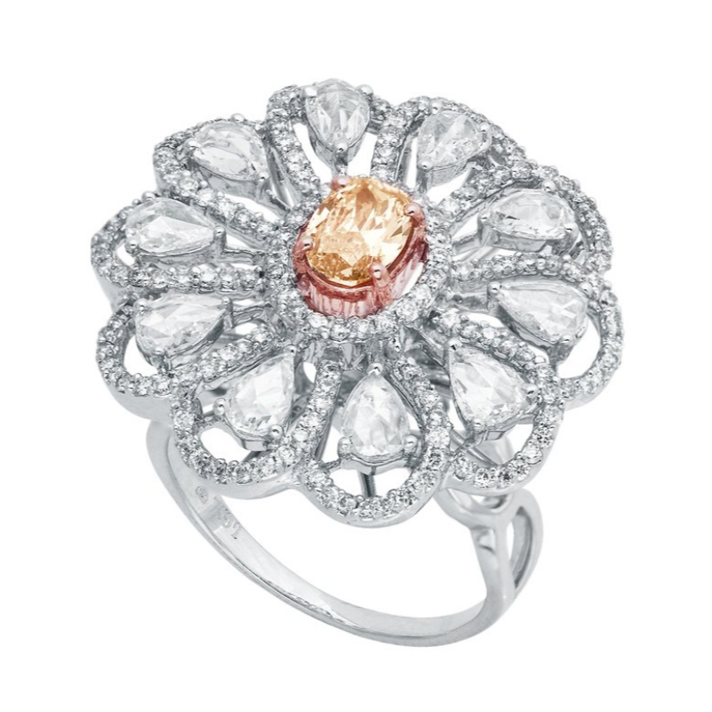 Exquisite Damen 925 Sterling Silber Blumenring für Hochzeitsgeschenk Stahl Farbe Klaue Set Zirkon Ring China Ruifanbao Schmuck Verarbeitungsfabrik