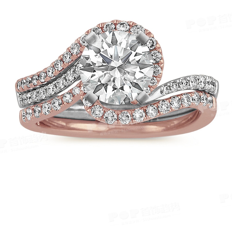 Luxusatmosphäre der Frauen gefüllt mit Diamanten Roségold 925 Silberring China Ruifanbao Schmuckverarbeitungsfabrik
