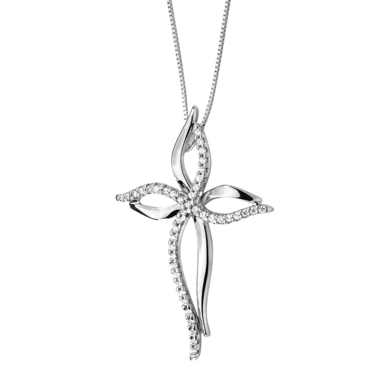 Einfache Atmosphäre der Frau Blume Sticky Stone Cross 925 Silber Halskette China Ruifanbao Schmuckfabrik