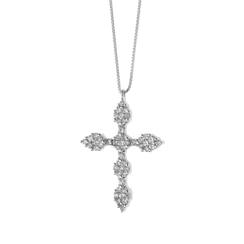 Frauen europäischen und amerikanischen einfachen Stil Kreuz klebrigen Stein 925 Silber Halskette China Ruifanbao Schmuckfabrik