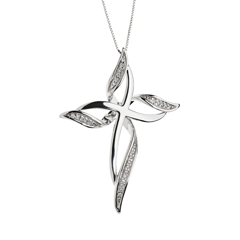 Womens Simple Flower Cross 925 Silber Sticky Stone Halskette China Ruifanbao Schmuckfabrik