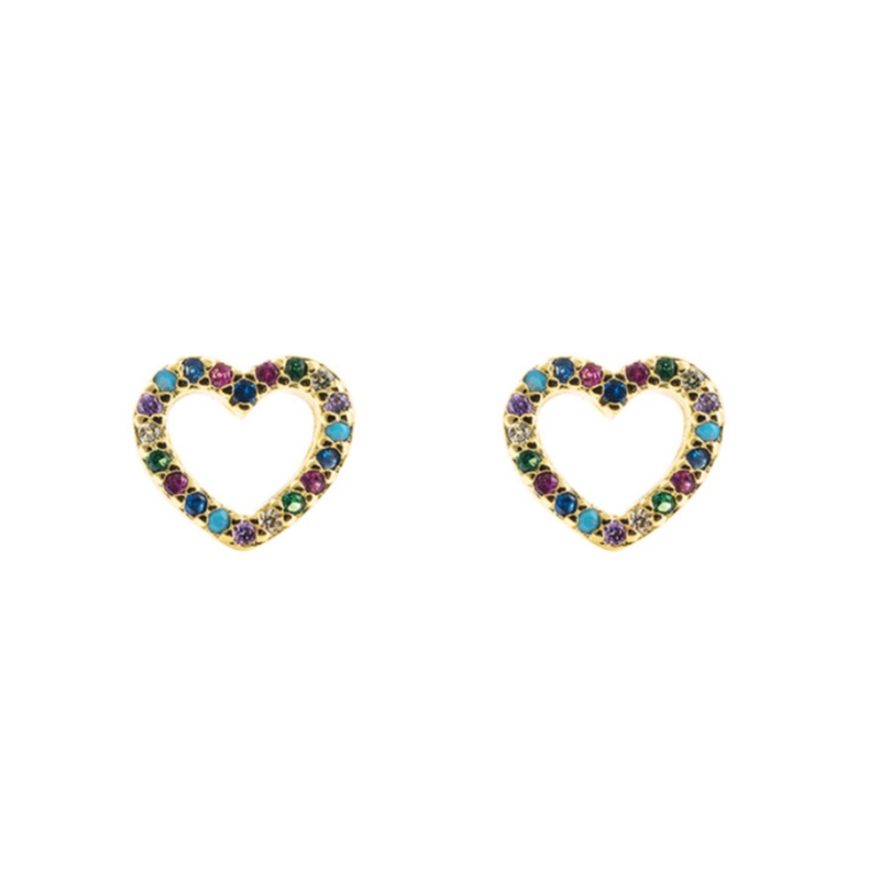 Europäische und amerikanische Mode Ohrringe Kupfer Micro-Inlaid Color Zirkon vergoldete Regenbogen-Ohrringe Hip-Hop-herzförmige Damen-Ohrringe