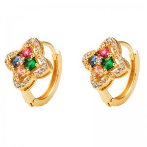 Europäische und amerikanische mode retro wünschen aliexpressneue kupfer-plattierte gold blütenförmige Ohrringe mit farbigen Zirkon-Ohrringen