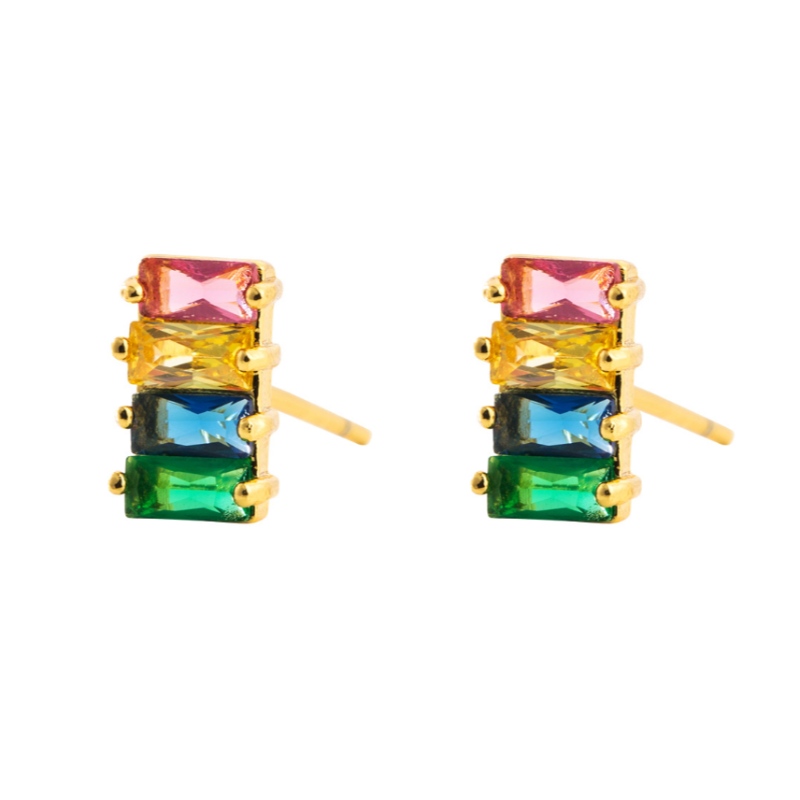 Grenzüberschreitende Mode All-Match-Ohrringe Rainbow-Ohrringe Messing eingelegte bunte Zirkon geometrische Ohrringe europäische und amerikanische vergoldete Ohrringe